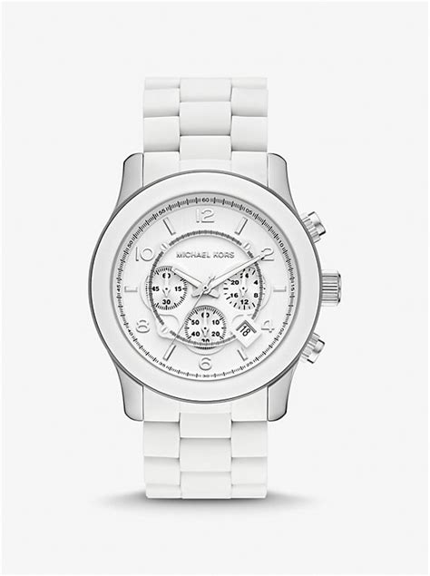 michael kors white ceramic watch|oversized runway white tone watch.